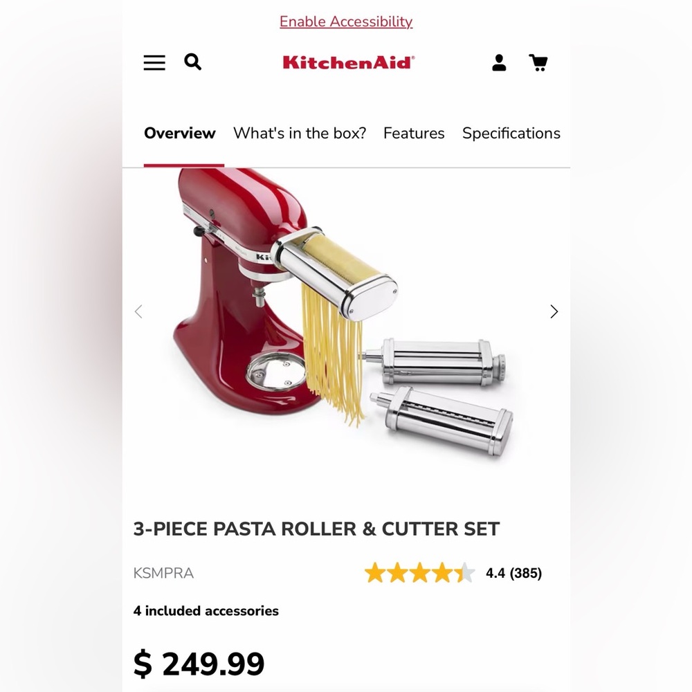 KitchenAid Pasta Roller & Cutter Set 3-PIECE